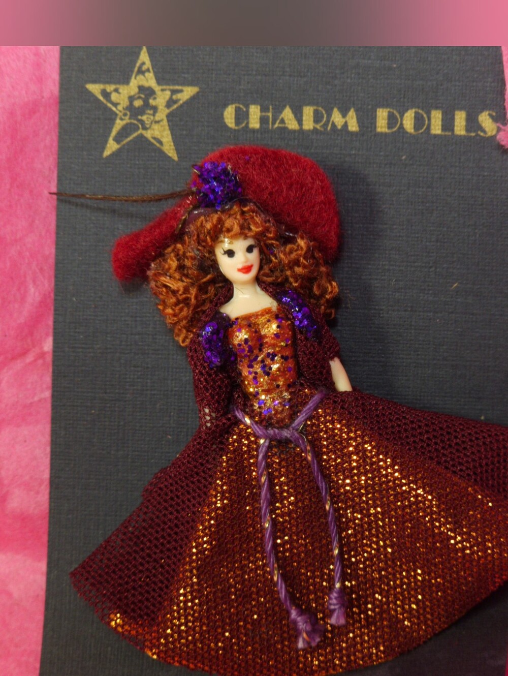 MIB Vintage 1997 Charm Doll Designs Red Hat Auburn Hair Brooch Pin Item #02